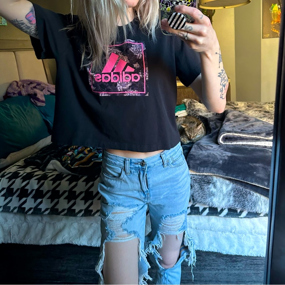 adidas originals digital floral crop top